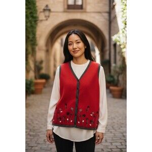 Sag Harbor Sweater Womens Small Wool Mohair Floral Embroidered Cardigan Vest Vtg